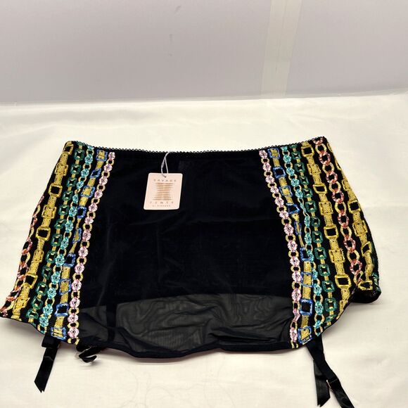 Savage X Fenty Other - Savage X Fenty Rihanna Sheer Black Garter Skirt Chained in Lace SZ 2X New